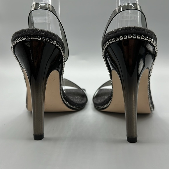 Good American Black Glitter Jeweled Strappy High Heels Square Toe Women's Size 7 - Picture 4 of 8
